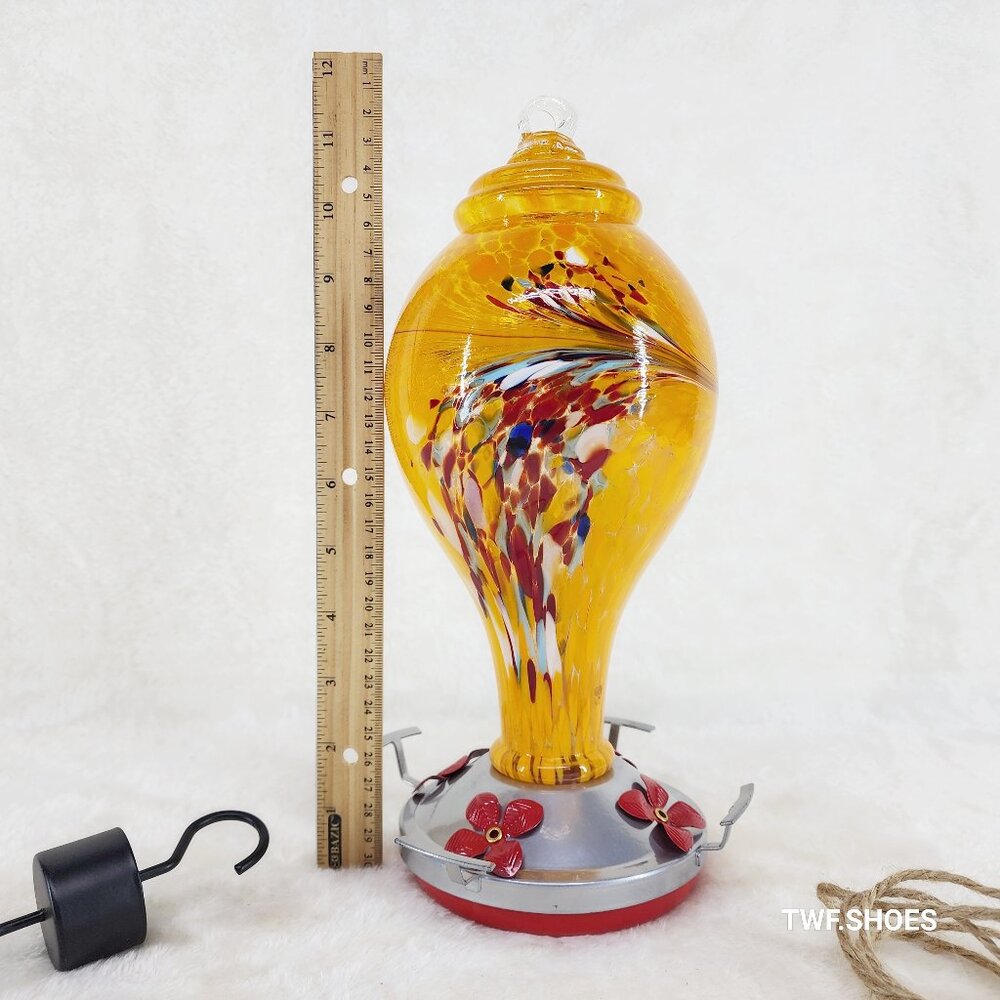 42OZ Orange Glass Hummingbird Bird Feeder Brand New